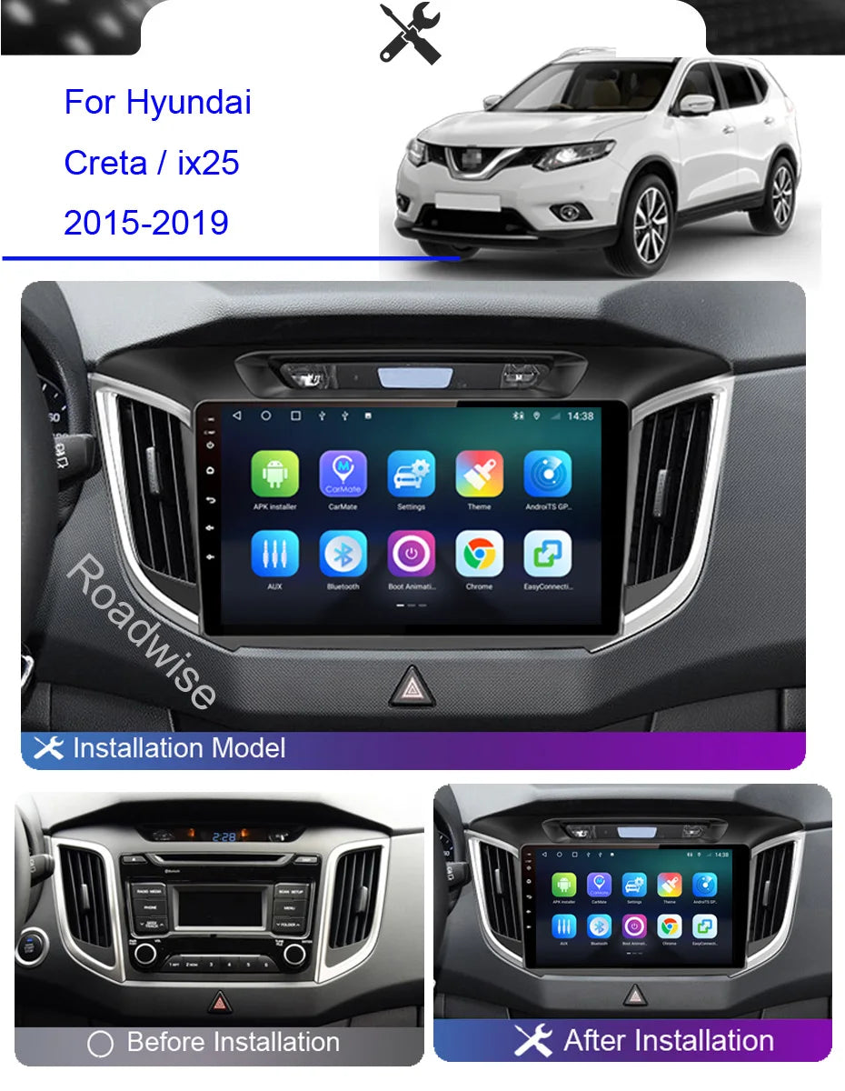 Roadwise Android 12 Car Radio For Hyundai Creta ix25 2015 2016 2017 2018 2019  Multimedia Carplay 4G Wifi GPS DVD 2DIN Autoradio