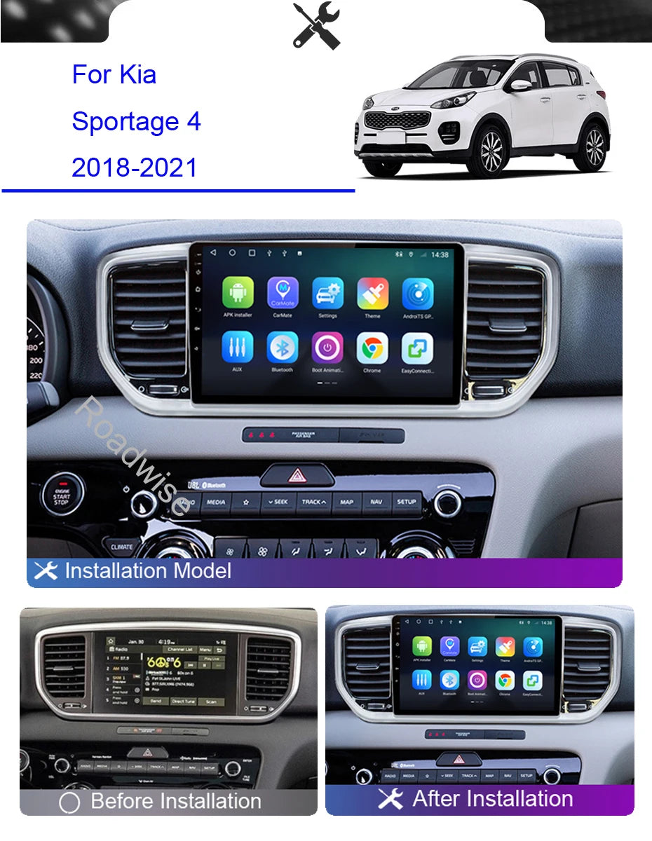 Roadwise Android Car Radio Multimedia Carplay For Kia Sportage 4 QL KX5 2018 2019 2020 2021 4G Wifi GPS DSP DVD 2 Din Autostereo