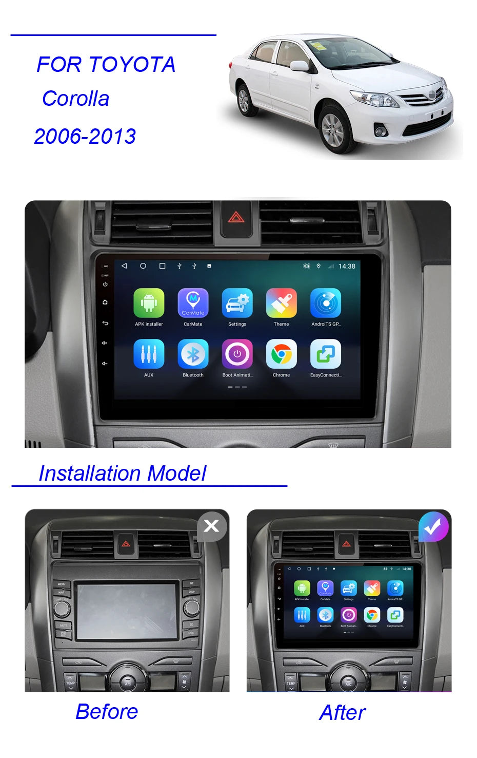 2 Din Android Car Radio Multimedia Carplay For Toyota Corolla E140 E150 2007 2008 2009 2010 2011 2012 2013 4G WIFI GPS DVD Audio