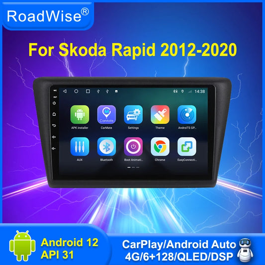 Roadwise Android Auto Radio Multimedia Player For Skoda Rapid 2012 2013 2014 2015 2016 - 2020 4G GPS DVD 2 Din Carplay Head unit