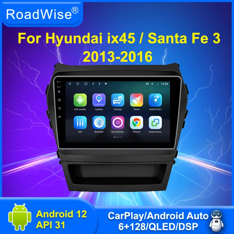 Roadwise Android Car Radio Multimedia Carplay For Hyundai Santa Fe 3 2012 2013 2014 2015 2016 2017 4G Wifi GPS Navi 2din DVD RDS