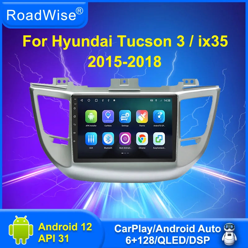 Roadwise Android Car Radio Multimedia Player For Hyundai Tucson IX35 3 2015 2016 2017 2018 4G BT DSP Navi GPS DVD 2 DIN HeadUnit