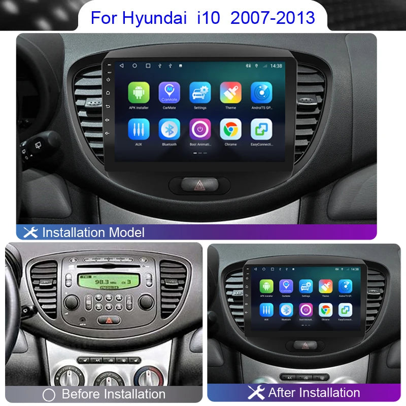 Roadwise 2 din Multimedia Android Car Radio For Hyundai i10 2007 2008 2009 2010 2011 2012 2013 Carplay 4G Wifi GPS DVD 2din DSP