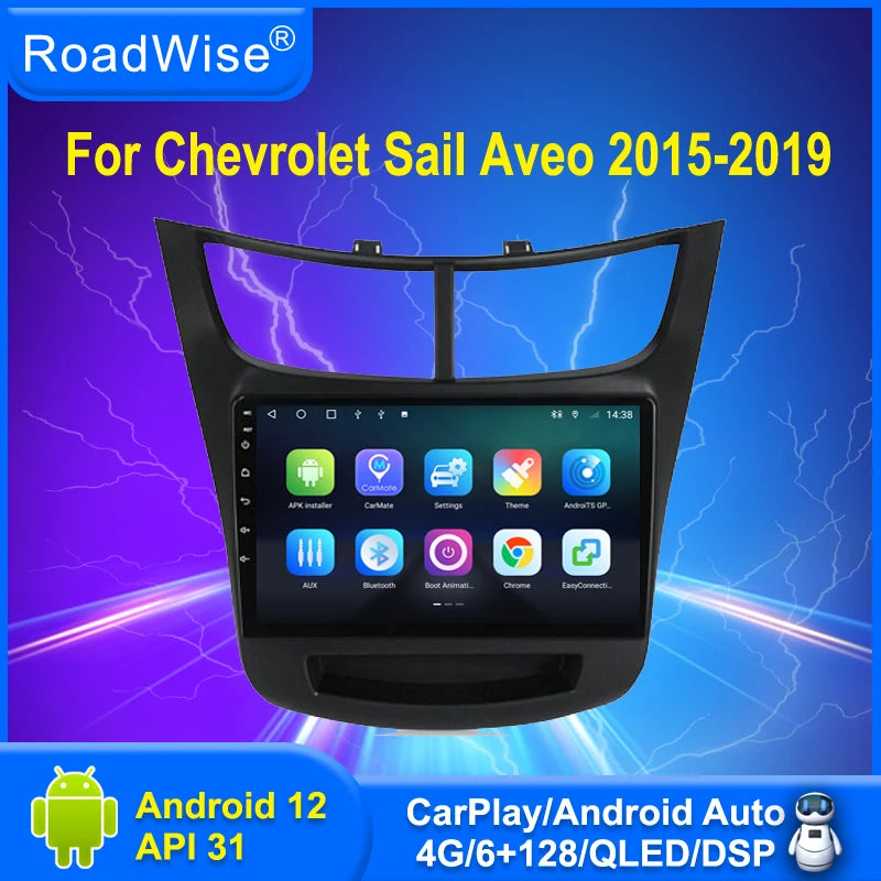 Roadwise 8+256 Android 12 Car Radio For Chevrolet Sail Aveo 2015 - 2018 2019 Multimedia Carplay 4G Wifi GPS DVD 2 Din Autoradio