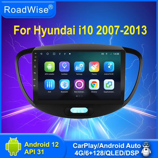 Roadwise 2 din Multimedia Android Car Radio For Hyundai i10 2007 2008 2009 2010 2011 2012 2013 Carplay 4G Wifi GPS DVD 2din DSP