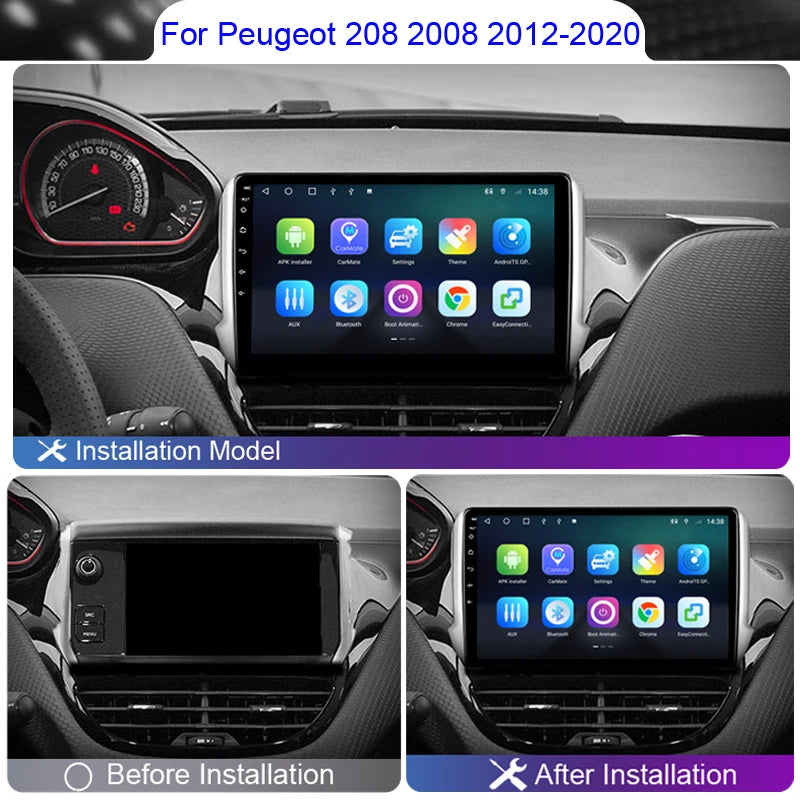 Roadwise 2 din Multimedia Android Car Radio For Peugeot 208 2008 2012 2013 2014 2015 2016 - 2020 4G Wifi GPS DVD BT Carplay 2din