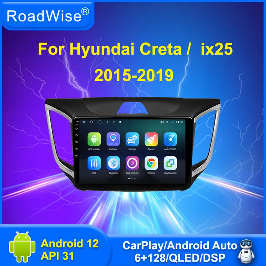 Roadwise Android 12 Car Radio For Hyundai Creta ix25 2015 2016 2017 2018 2019  Multimedia Carplay 4G Wifi GPS DVD 2DIN Autoradio