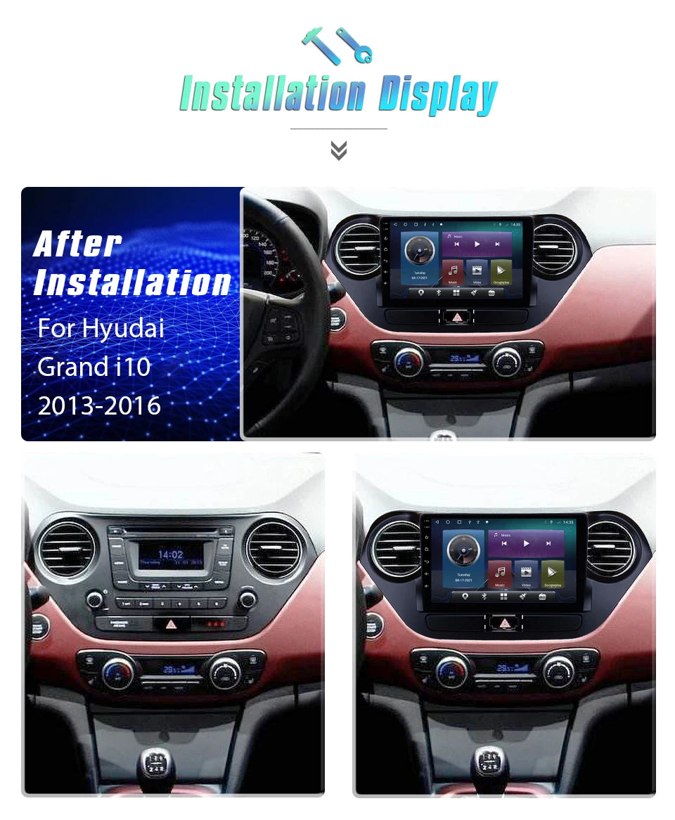 8+256 Android 13 Car Radio Carplay For Hyundai Grand i10 LHD RHD 2013 - 2018 Multimedia 4G WIFI BT GPS DVD 2Din Autoradio Stereo