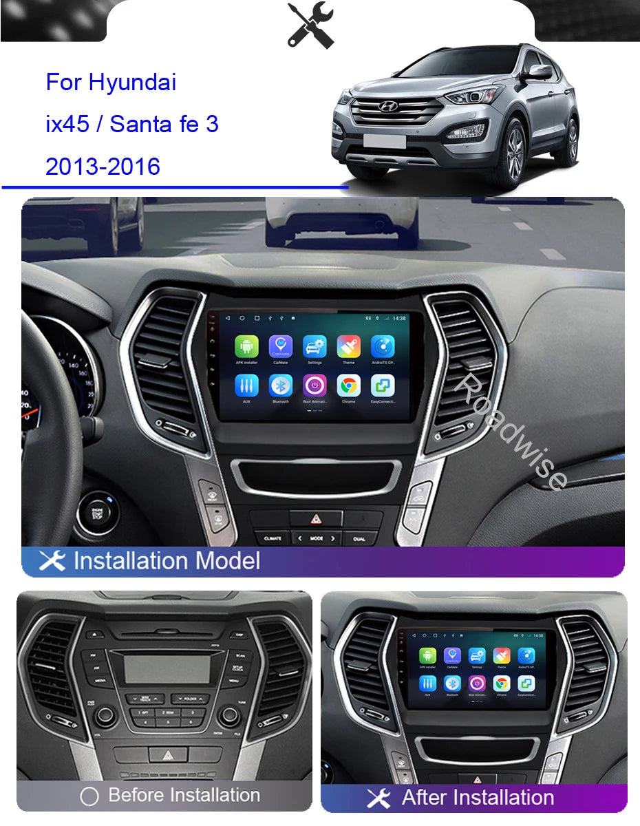 Roadwise Android Car Radio Multimedia Carplay For Hyundai Santa Fe 3 2012 2013 2014 2015 2016 2017 4G Wifi GPS Navi 2din DVD RDS