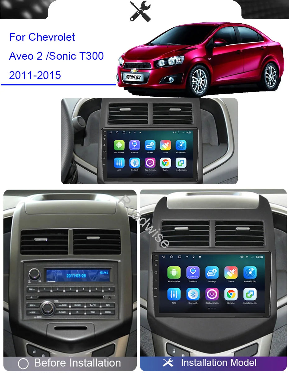 8+256 Android Car Radio For Chevrolet Aveo 2 Sonic T300 2011 2012 2013 2014 2015 Multimedia 4G Wifi GPS DSP DVD 2 DIN Autoradio