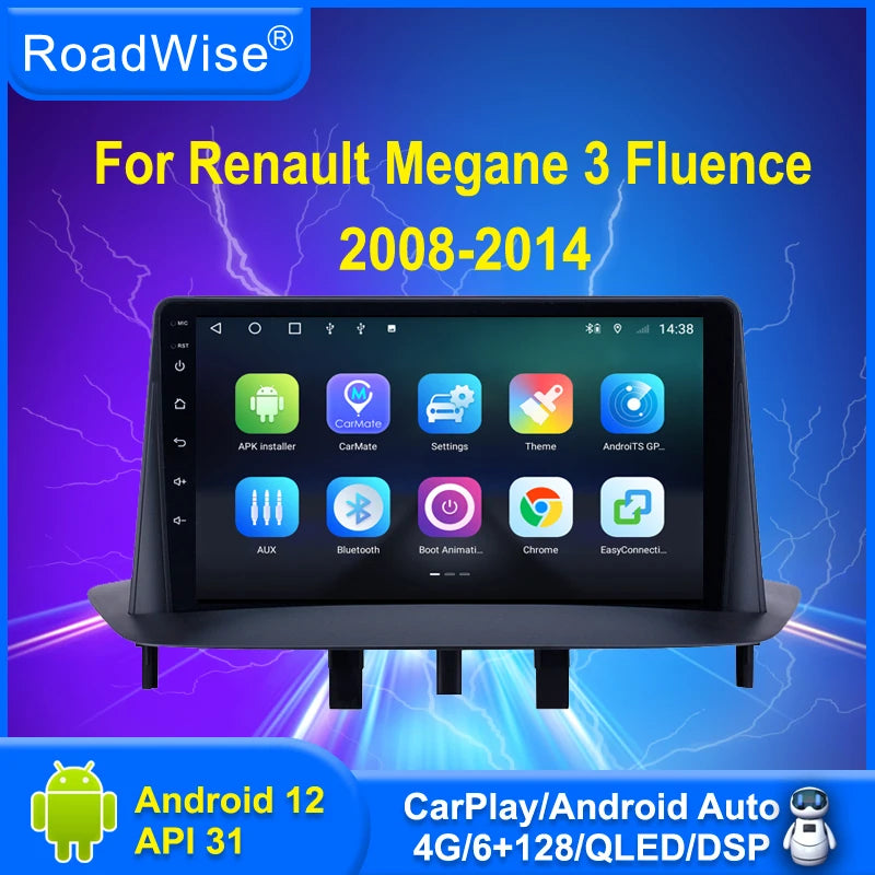 Roadwise Android Car Radio Multimedia CarplayFor Renault Megane 3 Fluence  2008 - 2014 4G Wifi DSP DVD Navi GPS 2 din Autostereo