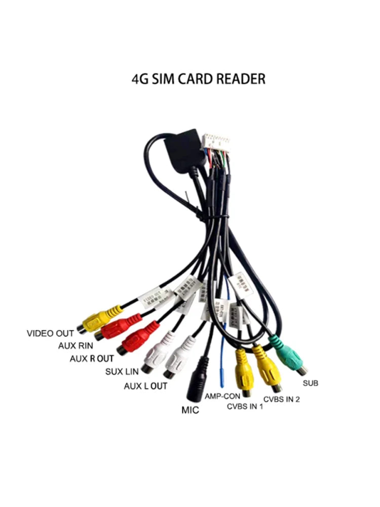 Roadwise Car Android Radio Power Cable GPS Antenna RCA Reversing Rear View RCA 2 USB Extension Cable Micphone