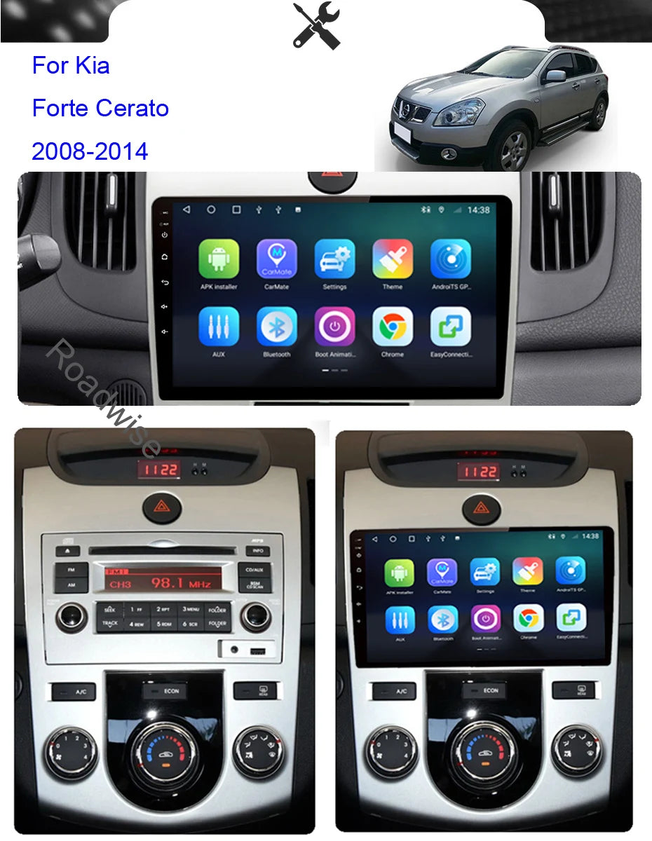 Roadwise Android Car Radio For Forte Cerato 2 TD 2008 2009 2010 2011 2012 2013 2014 4G GPS DVD 2 Din Head Unit No Emergency Part