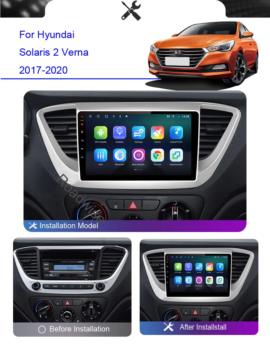 Roadwise 8+256 Android Car Radio For Hyundai Solaris 2 Verna 2017 2018 2019 2020 Multimedia Carplay 4G Wifi DVD 2 Din Autoradio