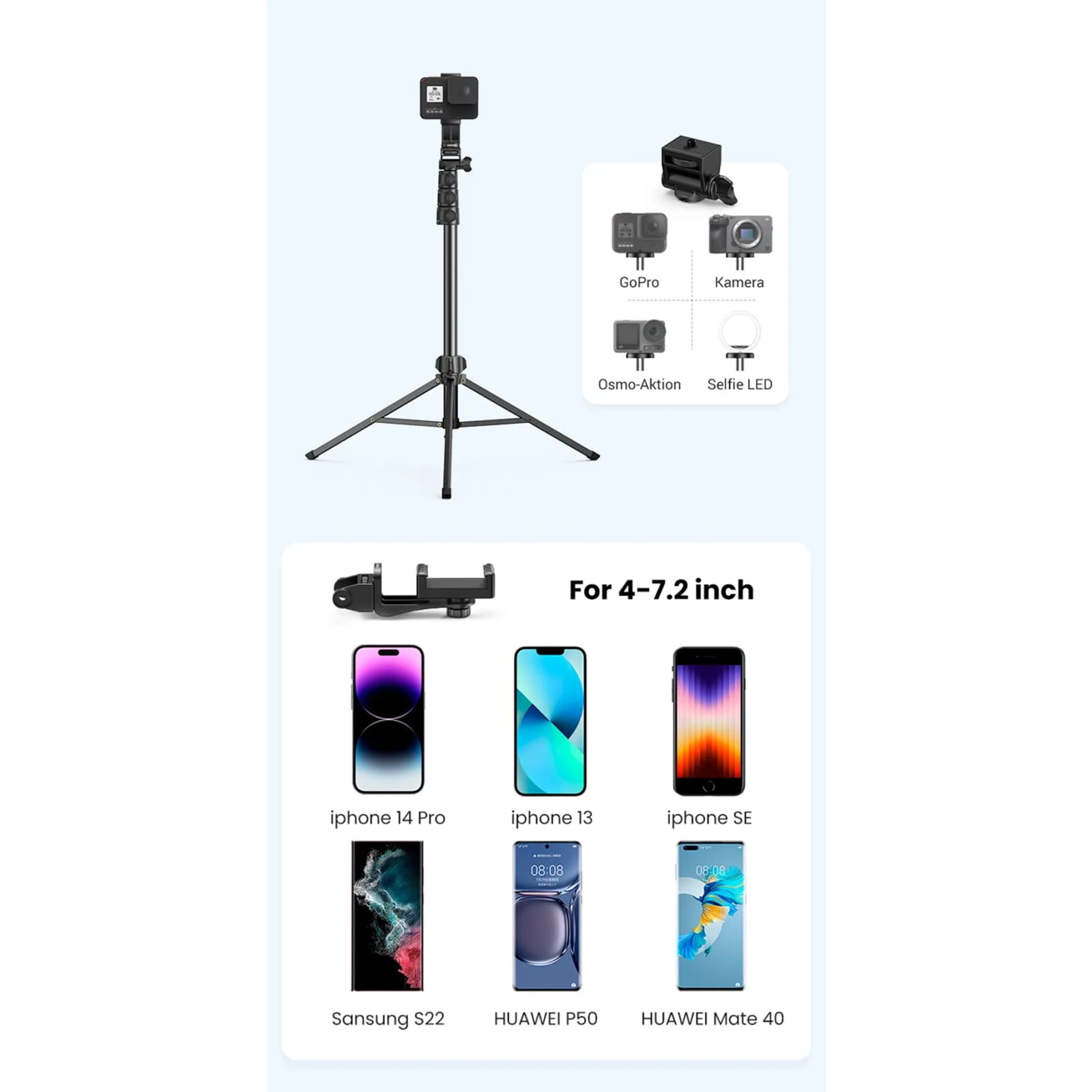 Ugreen 1.7M Foldable Aluminum Phone Tripod Stand Gopro Iphone Samsung Xiaomi 301635