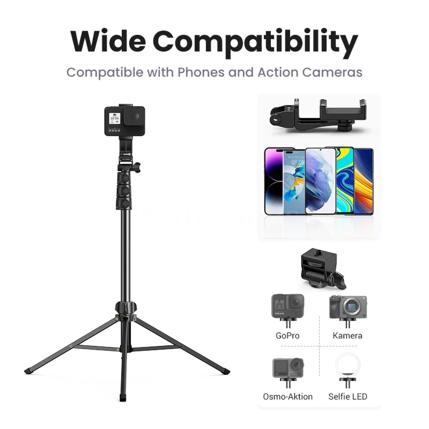 Ugreen 1.7M Foldable Aluminum Phone Tripod Stand Gopro Iphone Samsung Xiaomi 301635