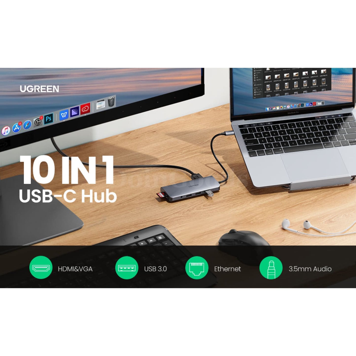 Ugreen 10-In-1 Usb C Hub Hdmi 4K Vga 3.0 Pd 3.5Mm For Macbook Ipad Pro 301635