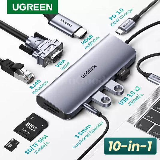 Ugreen 10-In-1 Usb C Hub Hdmi 4K Vga 3.0 Pd 3.5Mm For Macbook Ipad Pro 301635