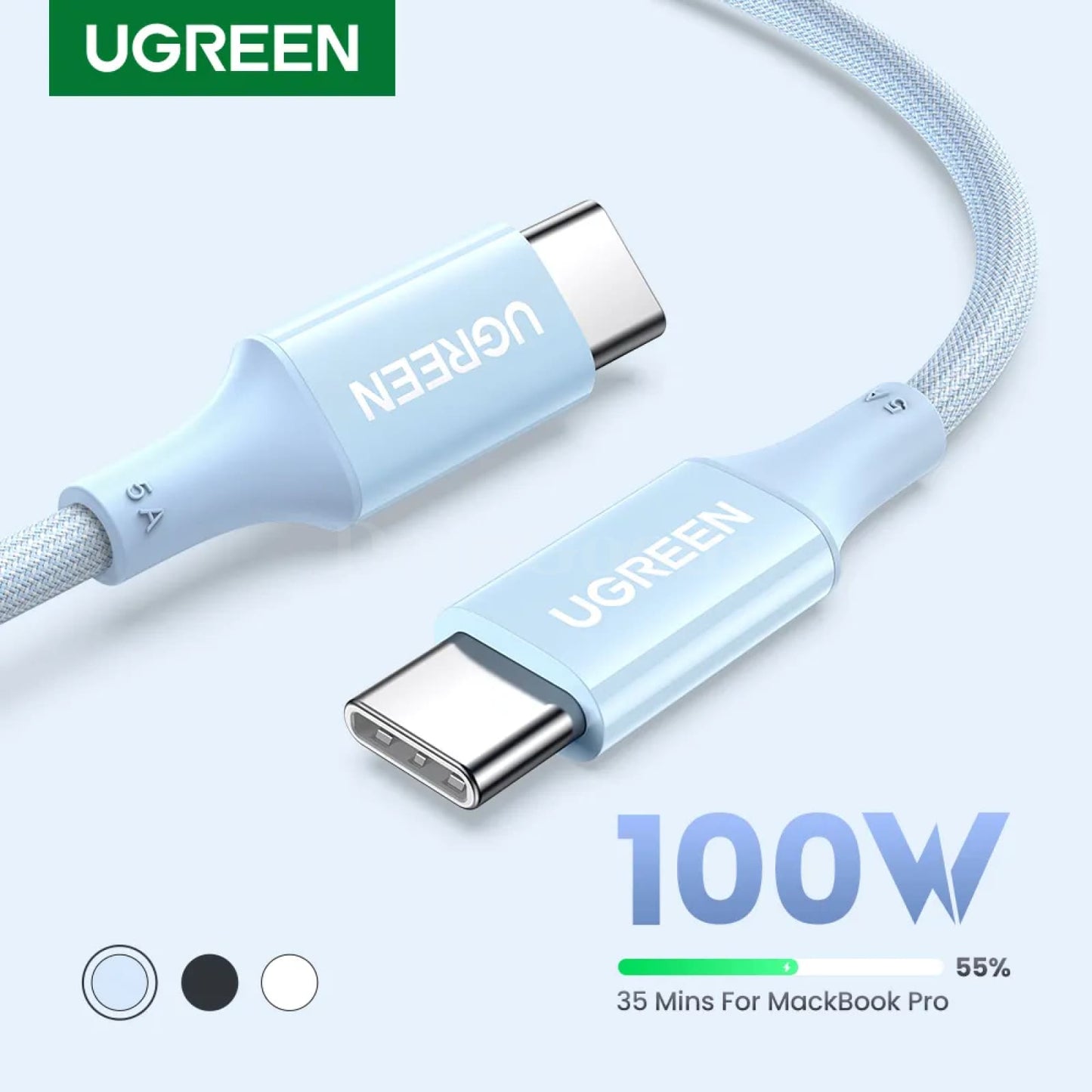 Ugreen 100W Usb C Cable E-Marker Chip 5A Blue Silicone Fast Charging For Iphone 301635