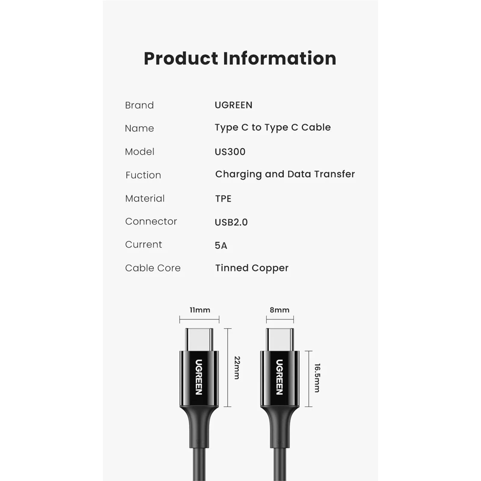 Ugreen 100W Usb Type C Cable Macbook Samsung Xiaomi 1.5M 5A E-Marker Chip Fast 301635