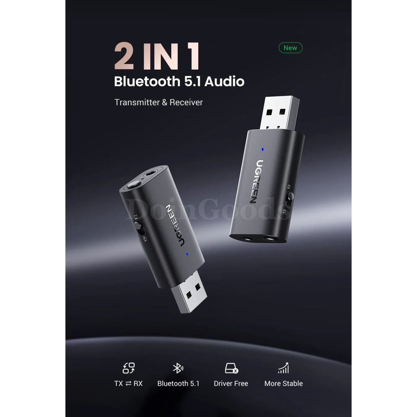 Ugreen 2 In 1 Bluetooth Car Adapter 5.1 Stereo Transmitter Receiver 3.5Mm Aux 301635