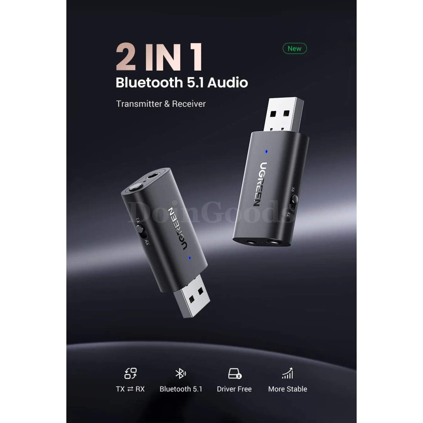 Ugreen 2 In 1 Bluetooth Car Adapter 5.1 Stereo Transmitter Receiver 3.5Mm Aux 301635