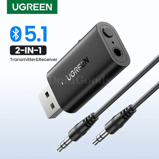 Ugreen 2 In 1 Bluetooth Car Adapter 5.1 Stereo Transmitter Receiver 3.5Mm Aux 301635