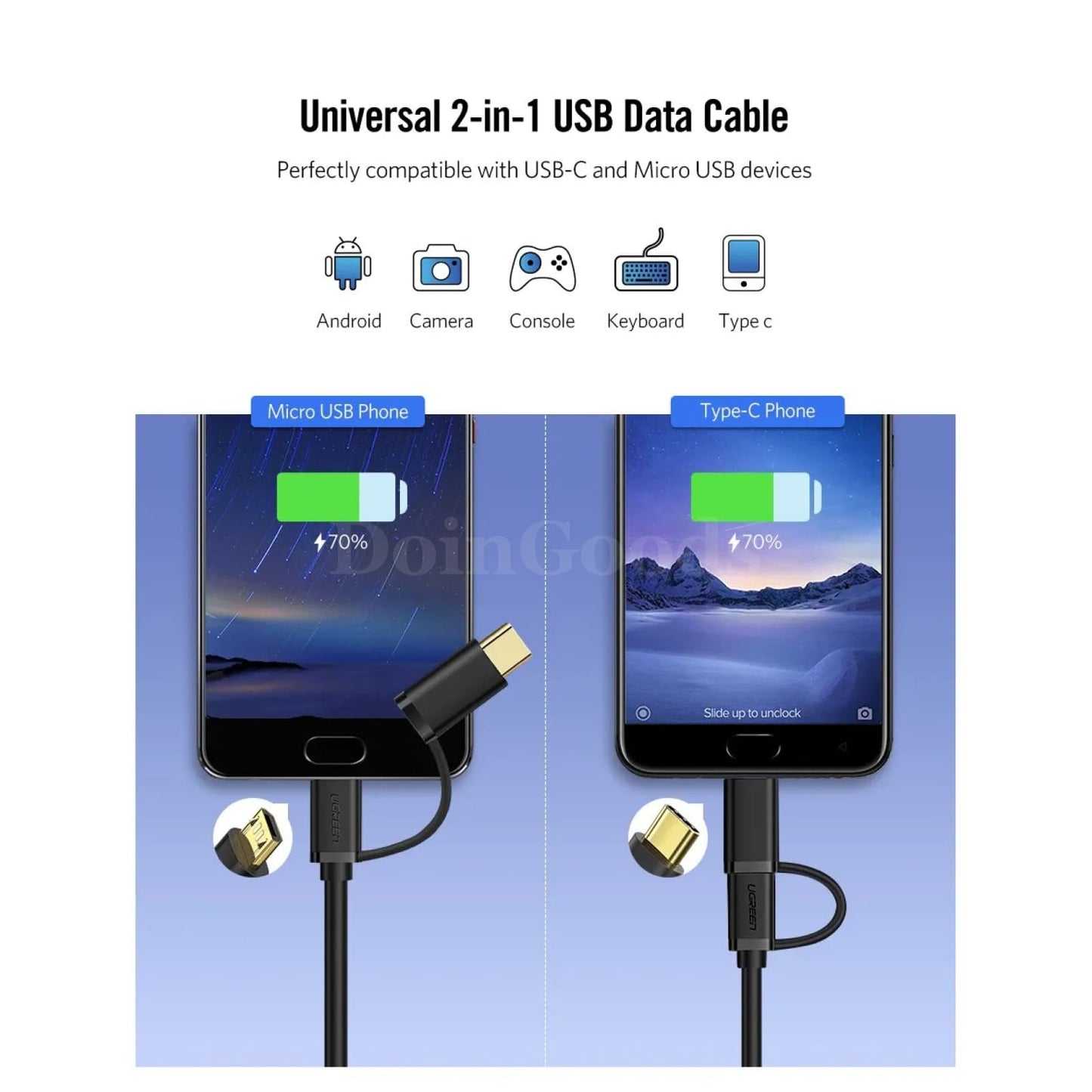 Ugreen 2-In-1 Usb Type C And Micro Cable For Samsung Galaxy S10 S9 Plus Fast Charging 301635