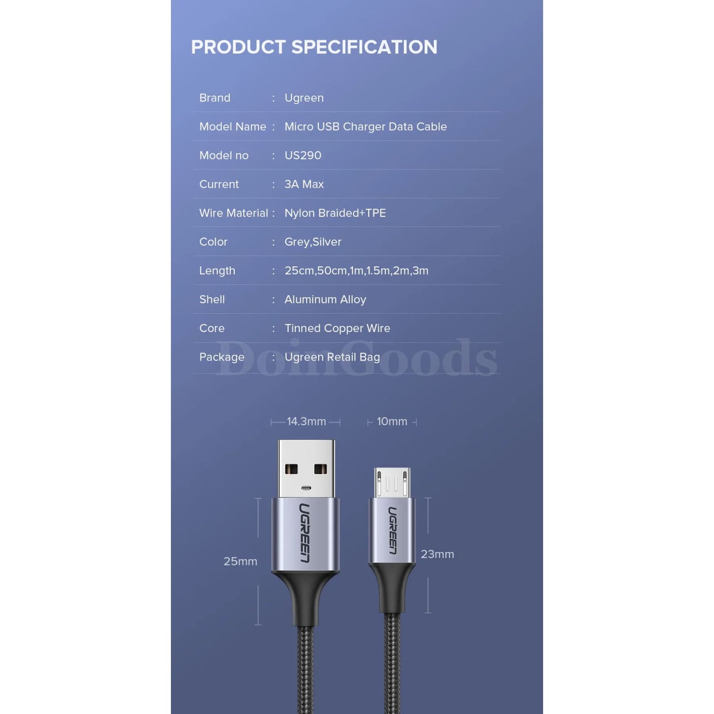 Ugreen 2 Pack Micro Usb Cable 3A Fast Charging 1.5M For Samsung Xiaomi Htc 301635