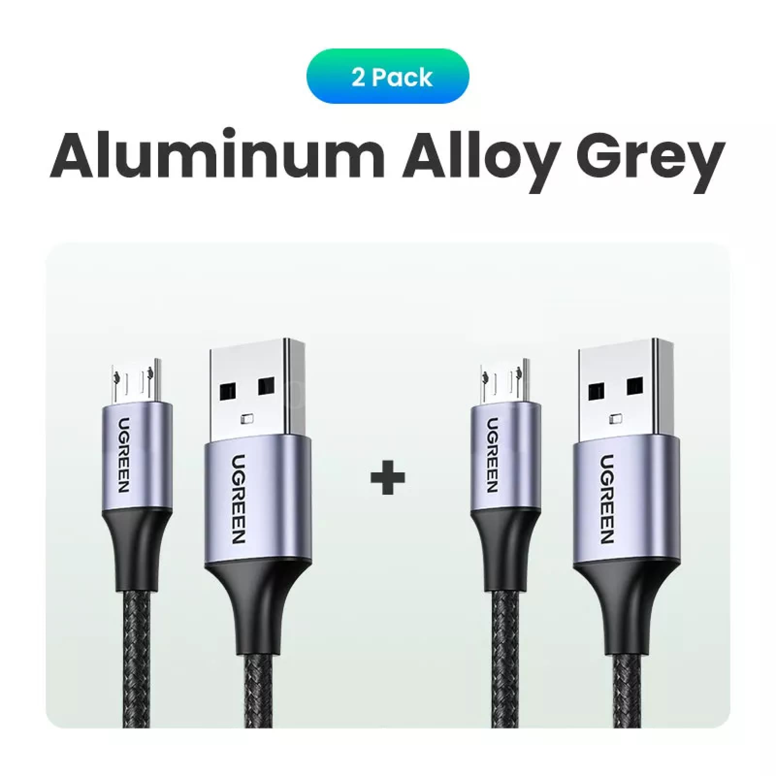 Ugreen 2 Pack Micro Usb Cable 3A Fast Charging 1.5M For Samsung Xiaomi Htc Metal Grey--2Pcs / 0.5M