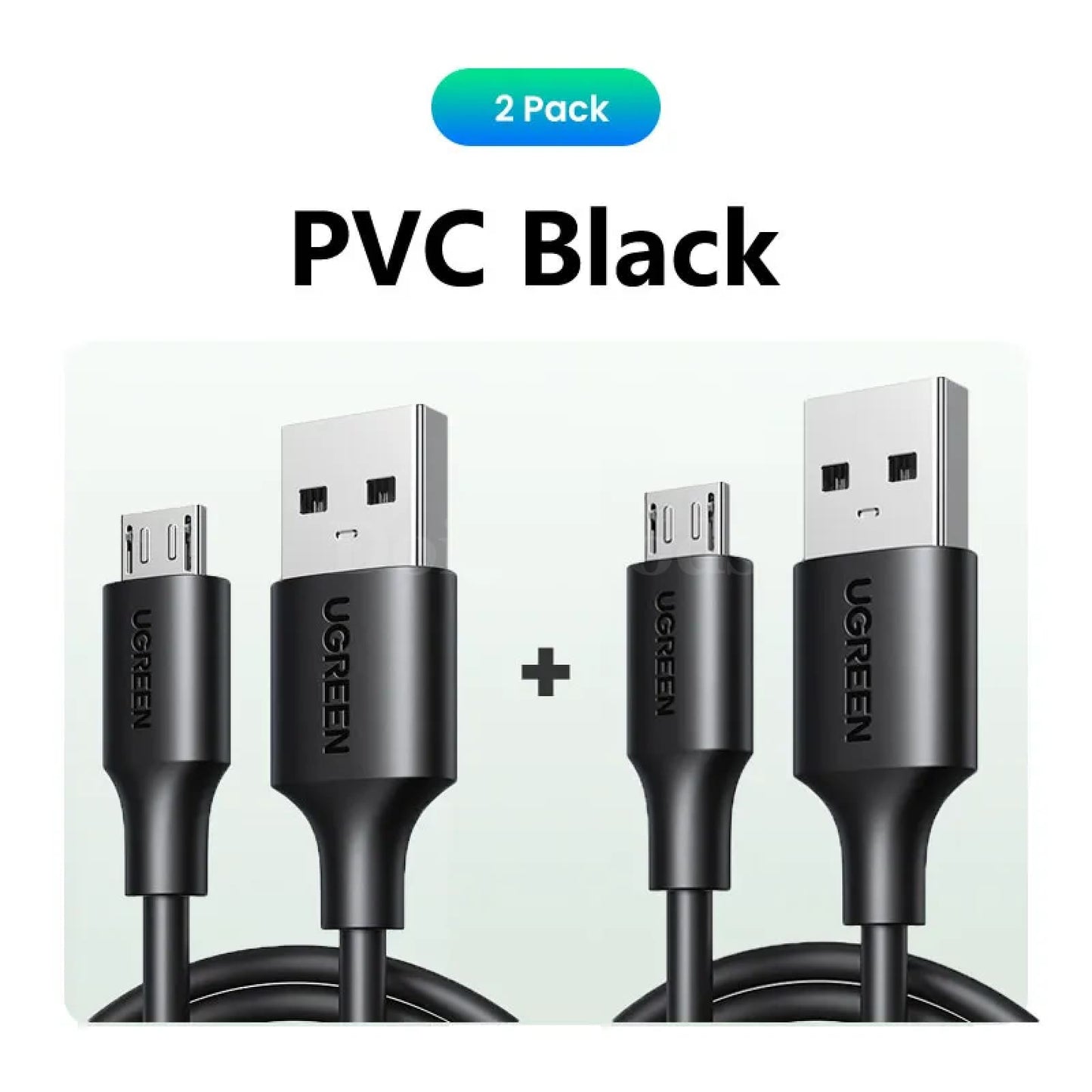 Ugreen 2 Pack Micro Usb Cable 3A Fast Charging 1.5M For Samsung Xiaomi Htc Pvc Black--2Pcs / 0.5M