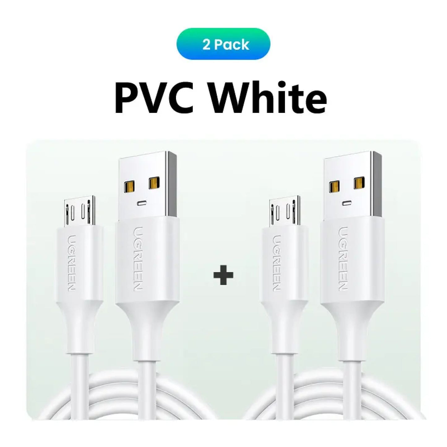 Ugreen 2 Pack Micro Usb Cable 3A Fast Charging 1.5M For Samsung Xiaomi Htc Pvc White--2Pcs / 0.5M