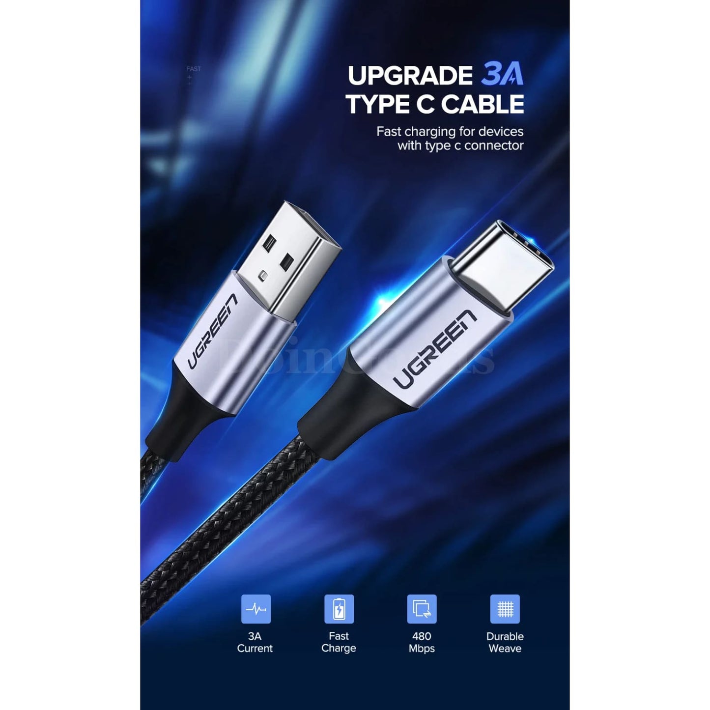 Ugreen 2 Pack Usb C Cable 3A Fast Charging 1M/1.5M For Xiaomi Realme Samsung 301635