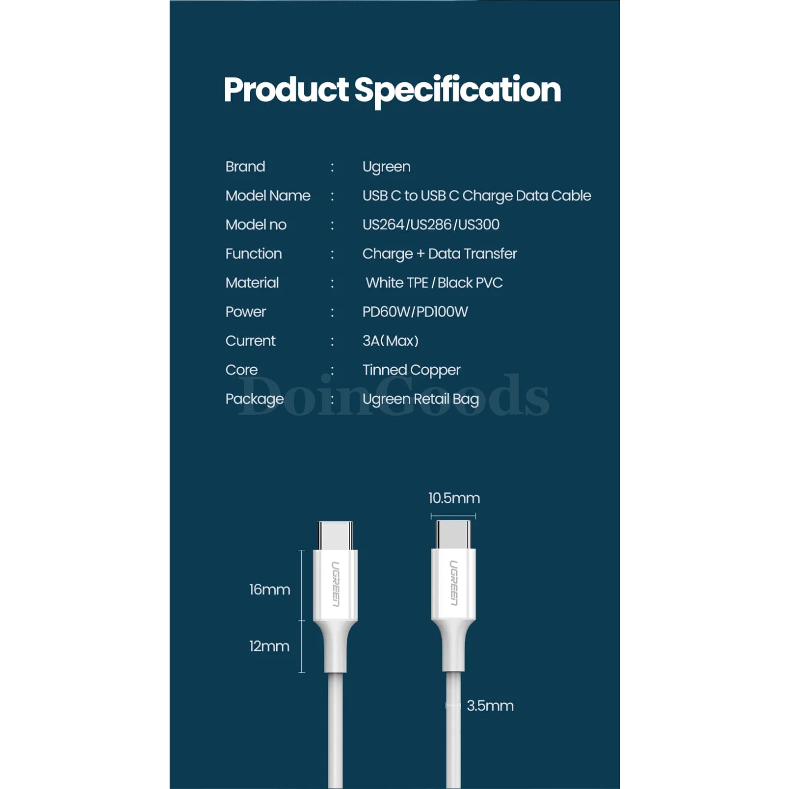 Ugreen 2 Pack Usb C Cable 60W 3A Quick Charge 4.0 Samsung Macbook Ipad Pro 301635