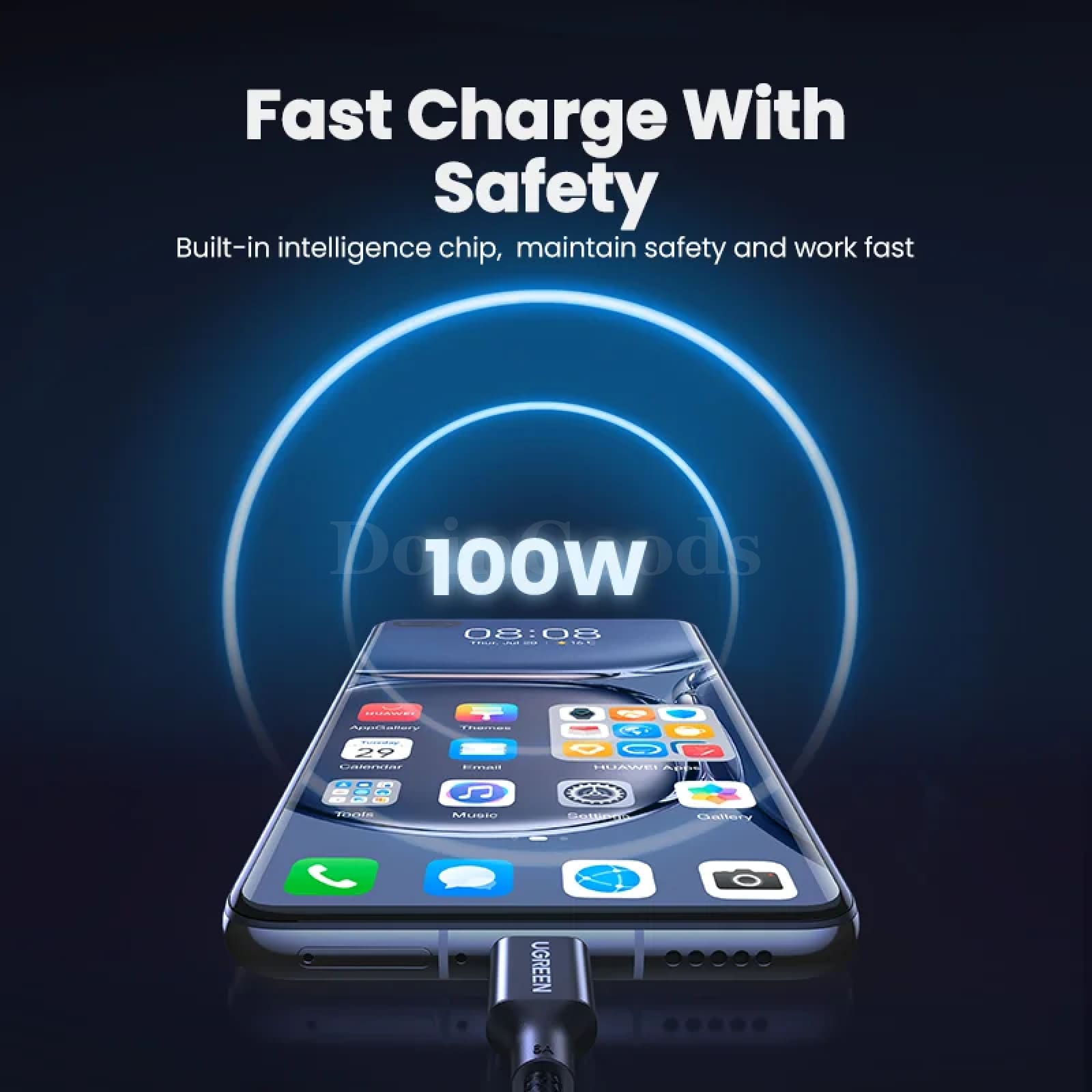 Ugreen 2 Pack Usb Type C 6A 100W Super Charge Cable Huawei P40 Pro Mate P30 301635