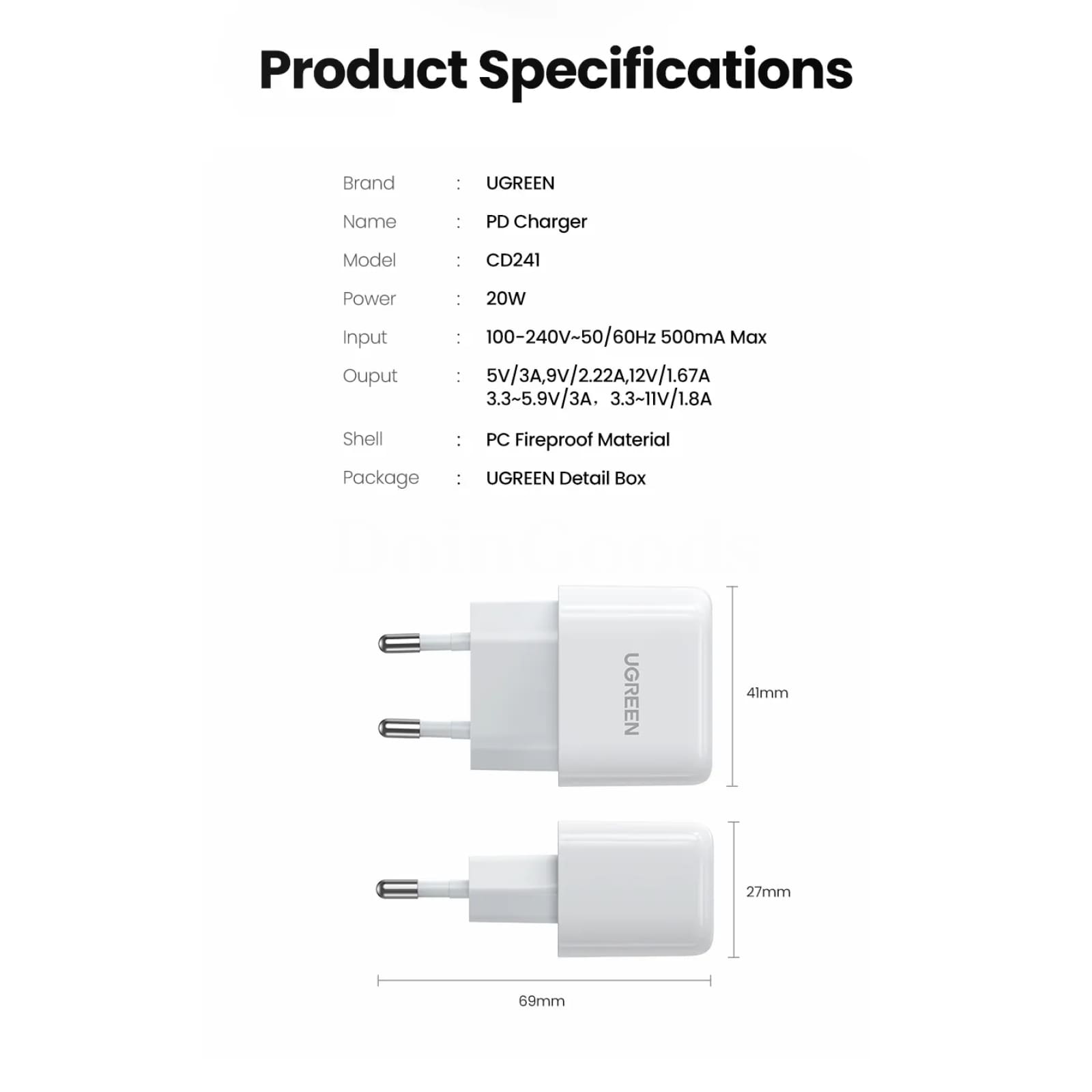 Ugreen 20W Usb Type C Pd Fast Charger Quick Charge 4.0 For Iphone Xiaomi Huawei 301635