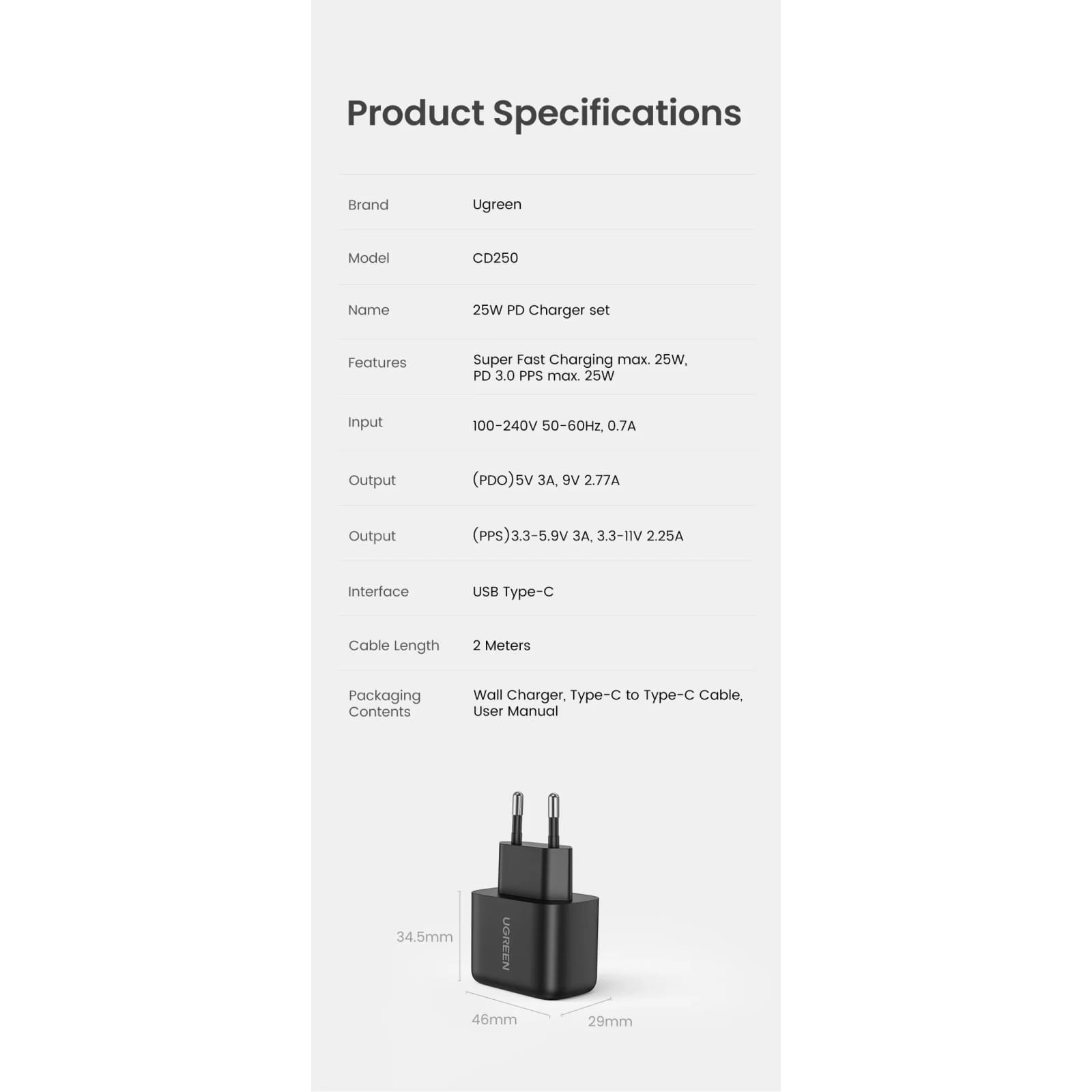 Ugreen 25W Usb C Charger Portable Type Pd Fast Charging Samsung Xiaomi Tablet 301635