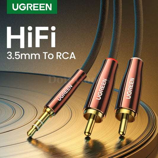 Ugreen 2Rca To 3.5Mm Hi-Fi Nylon-Braided Aux Audio Cable For Dj Controller Tv Car 301635