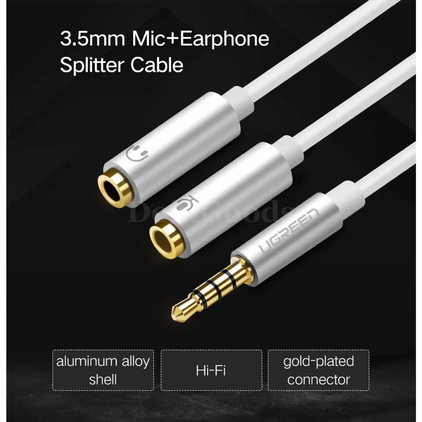 Ugreen 3.5Mm Audio Splitter Cable 1 Male To 2 Female Mic Y Computer Headset Aux 301635