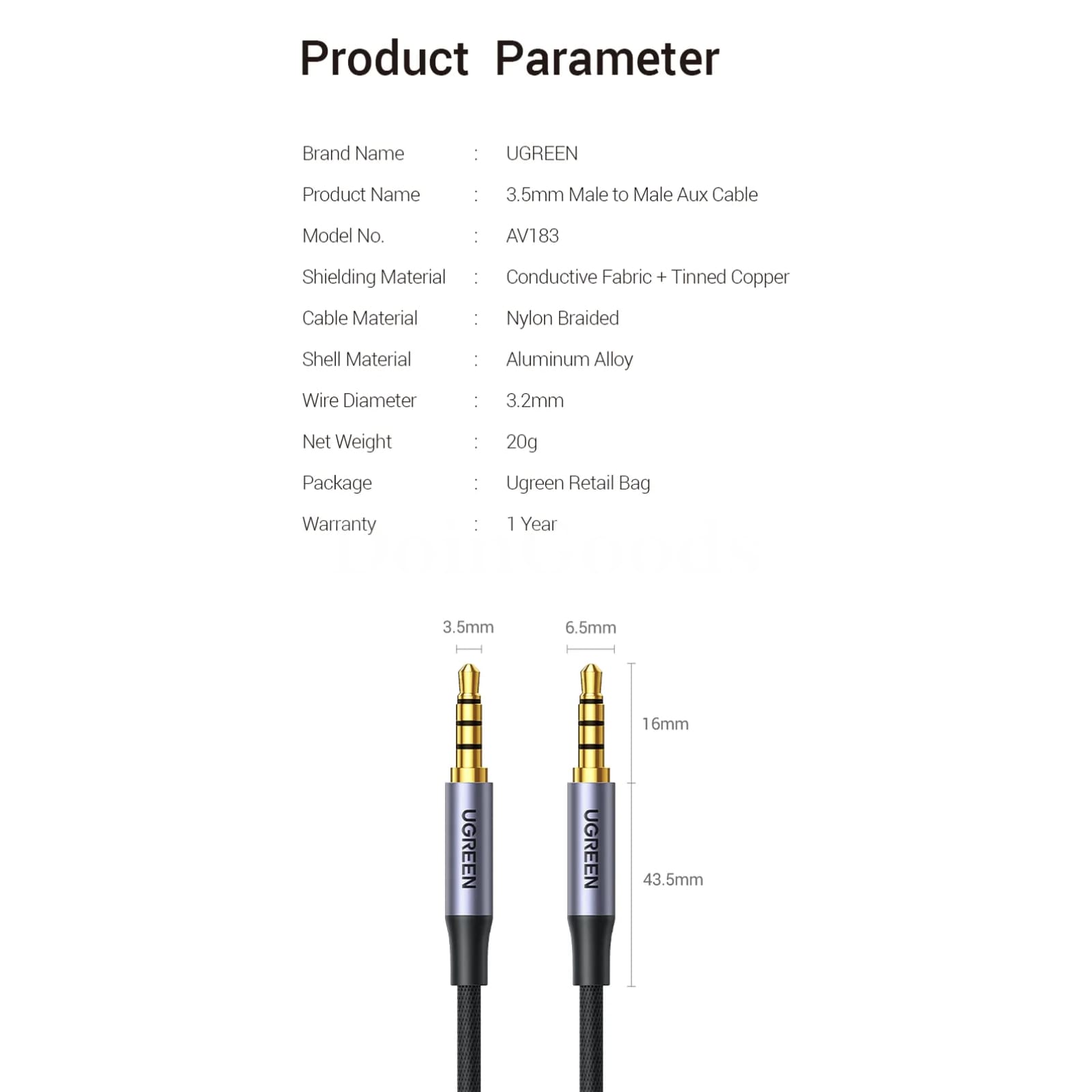 Ugreen 3.5Mm Aux Cable 4 Pole Trrs Male To Hifi Stereo With Mic Support 301635