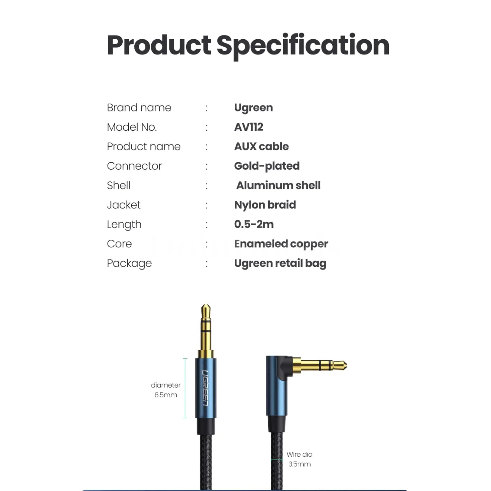 Ugreen 3.5Mm Male Audio Jack Aux Cable For Car Headphones Mp3/4 And Phones 301635