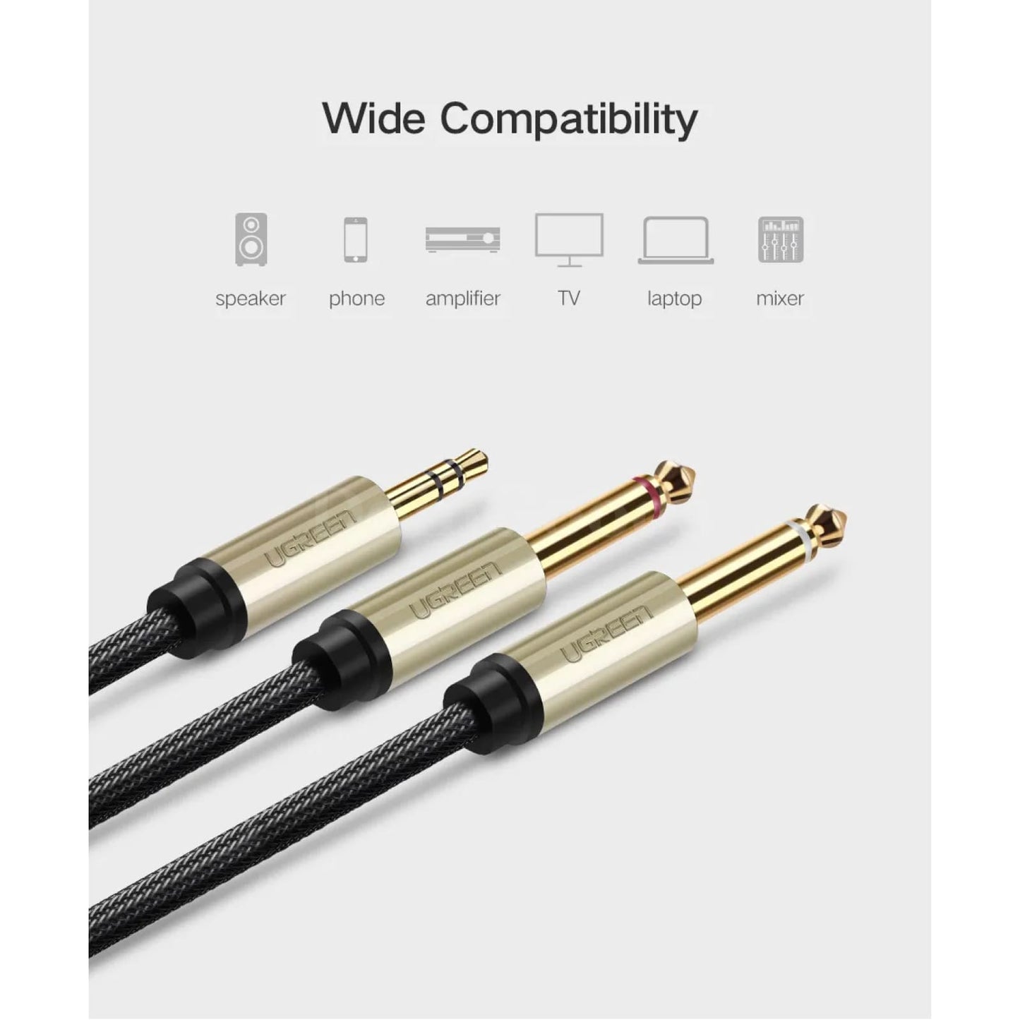 Ugreen 3.5Mm To 6.35Mm Audio Adapter Cable Gold-Plated Jack Male 6.5Mm Mixer Amp 301635