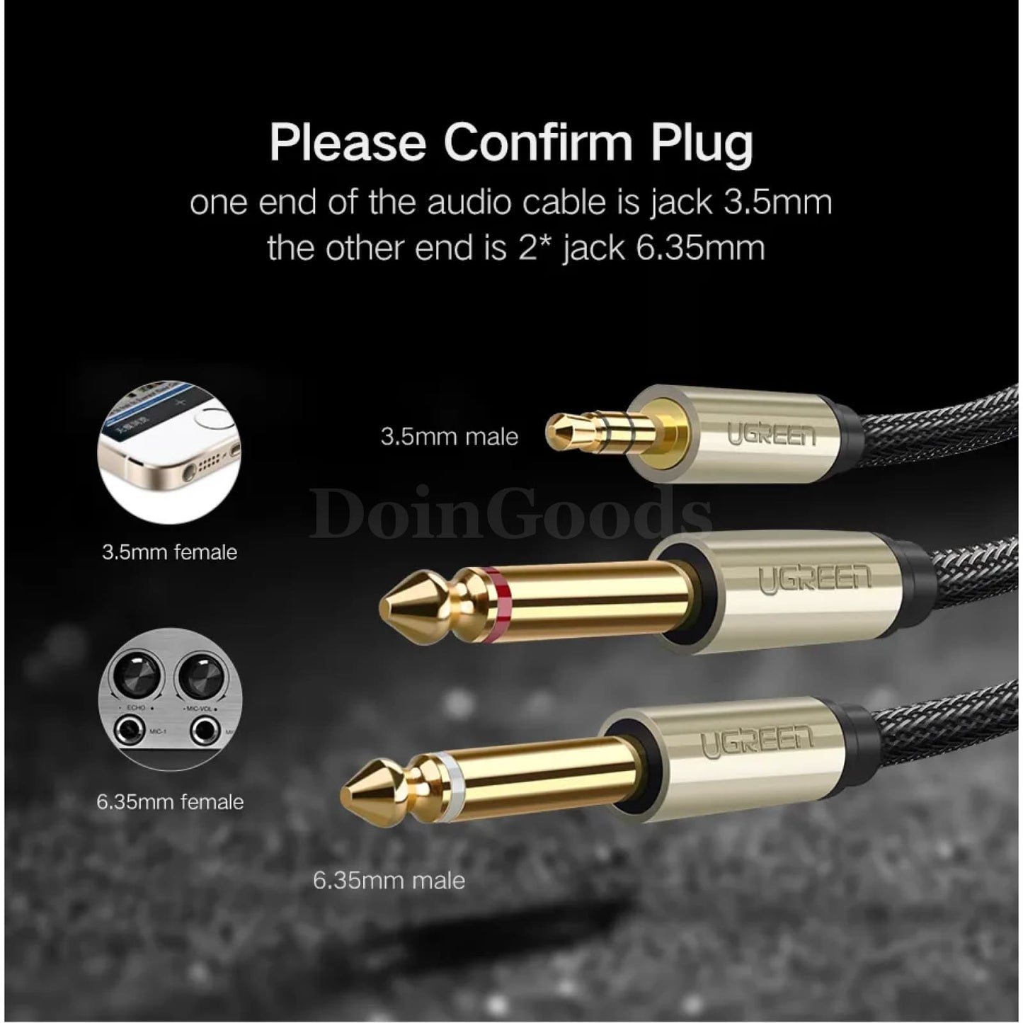 Ugreen 3.5Mm To 6.35Mm Audio Adapter Cable Gold-Plated Jack Male 6.5Mm Mixer Amp 301635