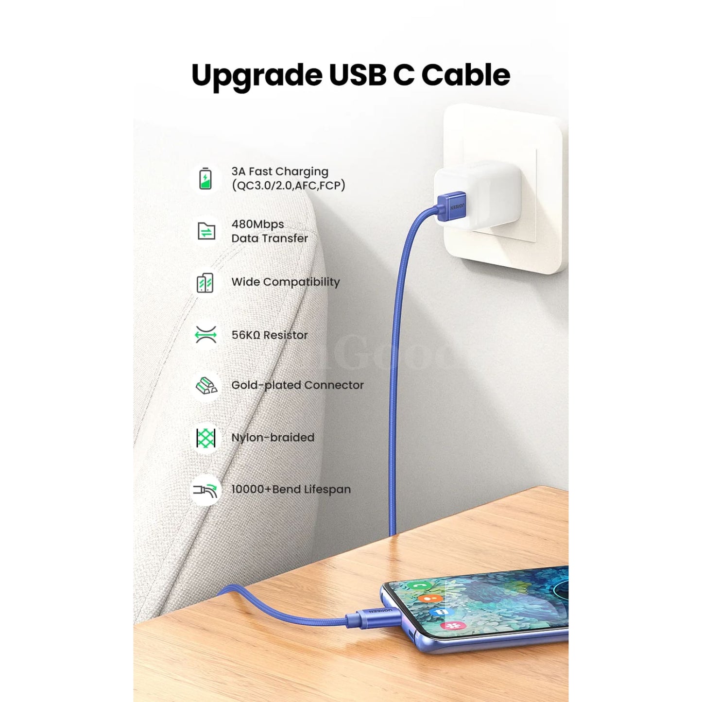 Ugreen 3A Usb C Cable For Samsung S21 Xiaomi Type Charging 301635