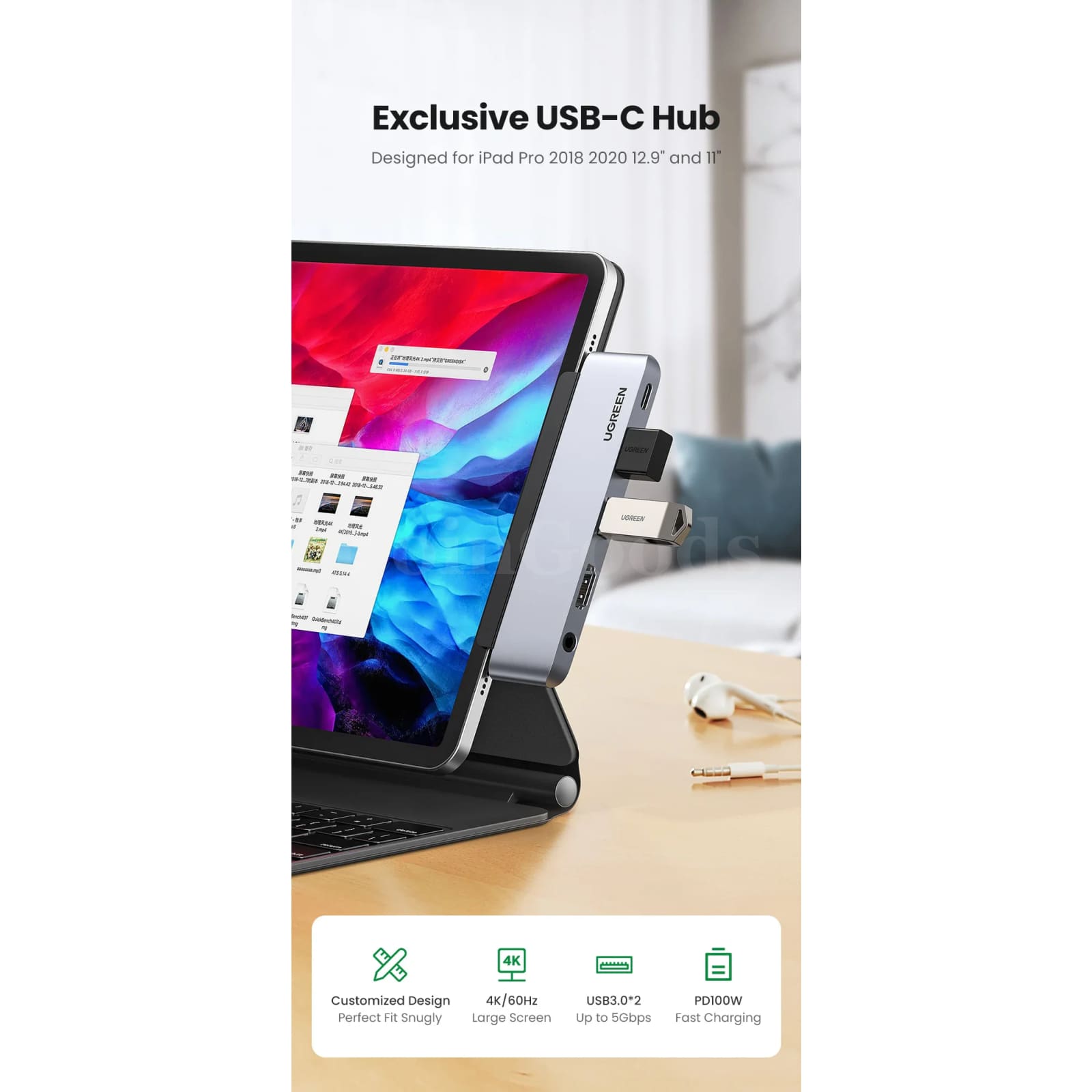 Ugreen 4K@60Hz Usb Type C 3.1 Hub Hdmi 2.0 3.0 Pd 100W 3.5Mm Ipad Pro Air 301635