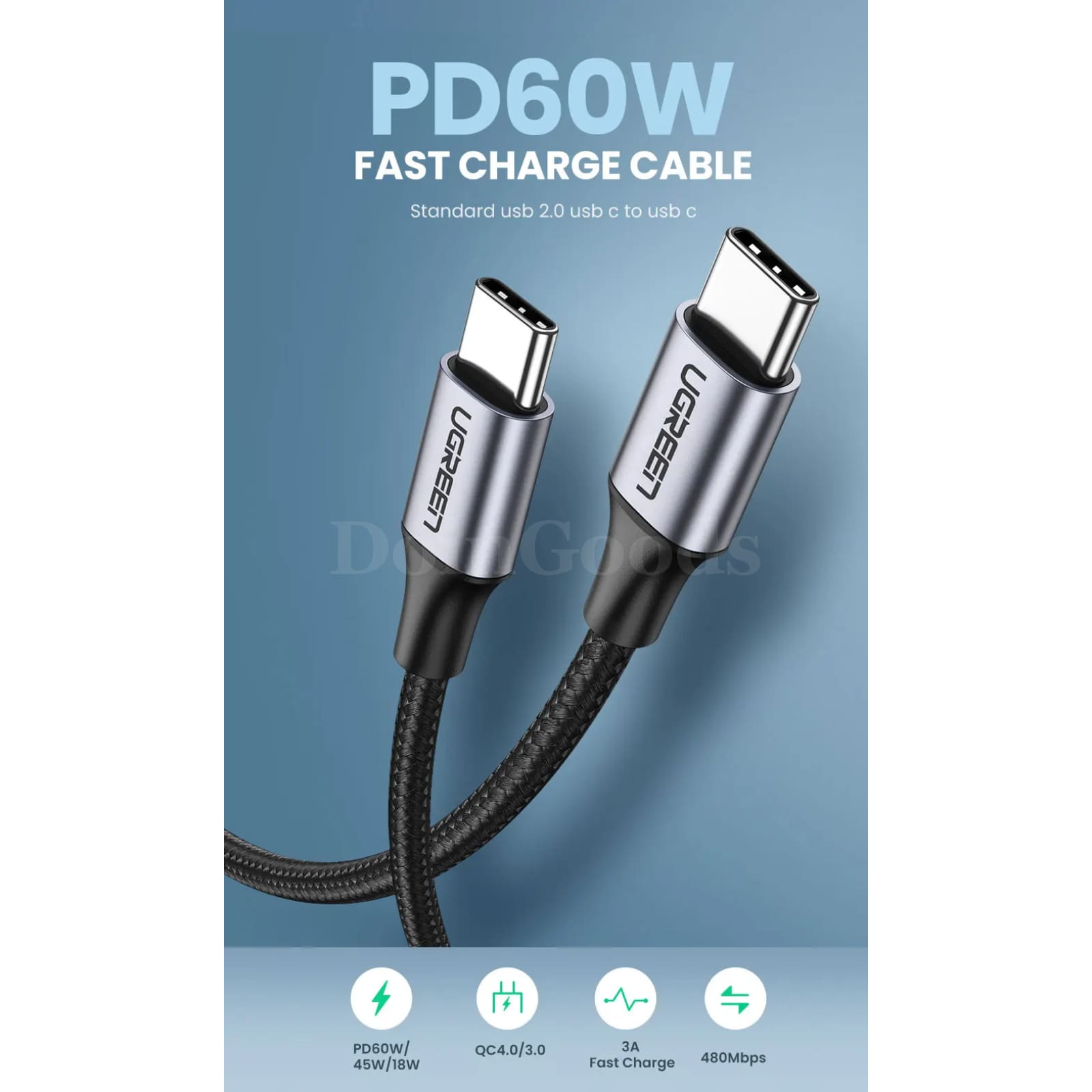 Ugreen 60W 100W Usb Type C To Cable For Macbook Ipad Samsung Xiaomi Pd 3A Fast 301635