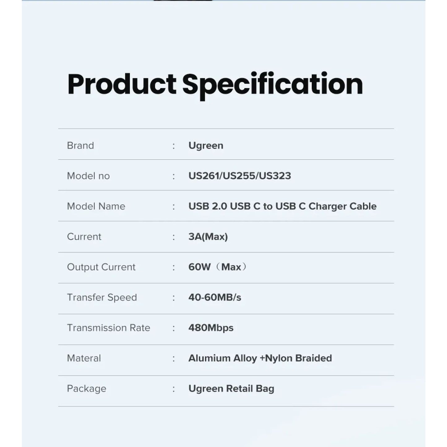 Ugreen 60W 100W Usb Type C To Cable For Macbook Ipad Samsung Xiaomi Pd 3A Fast 301635