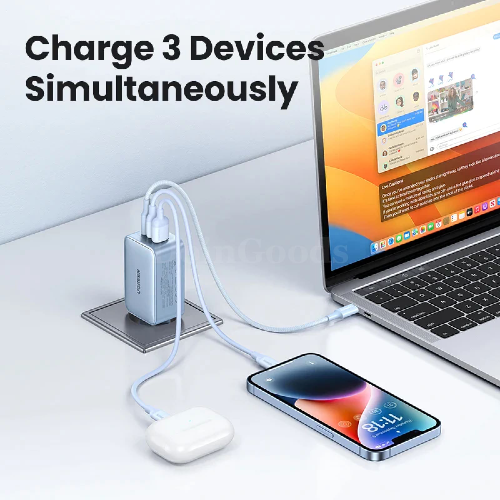 Ugreen 65W Gan Charger Blue Quick Charge Type C Pd Usb For Iphone 14 13 Pro Max 301635