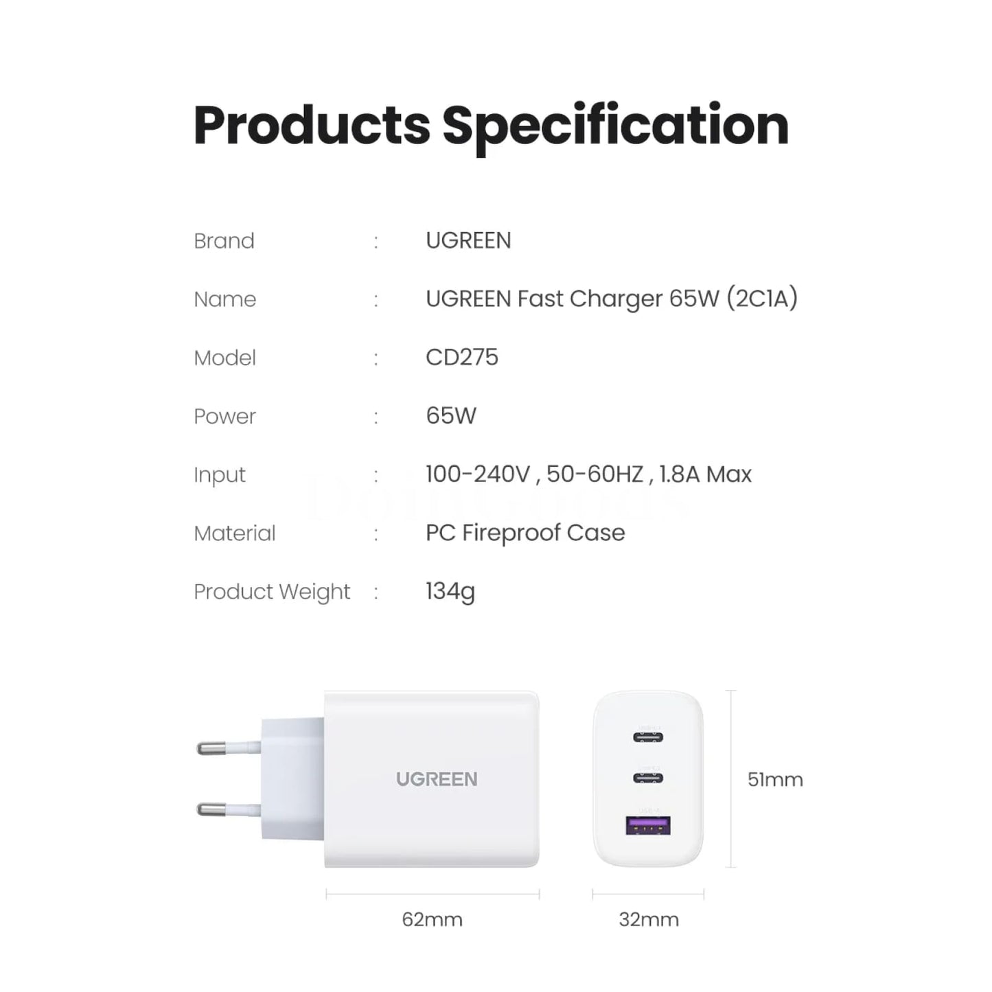 Ugreen 65W Pd Charger Quick Charge 4.0/3.0 Type C Iphone 14 13 12 Pro Max Laptop 301635