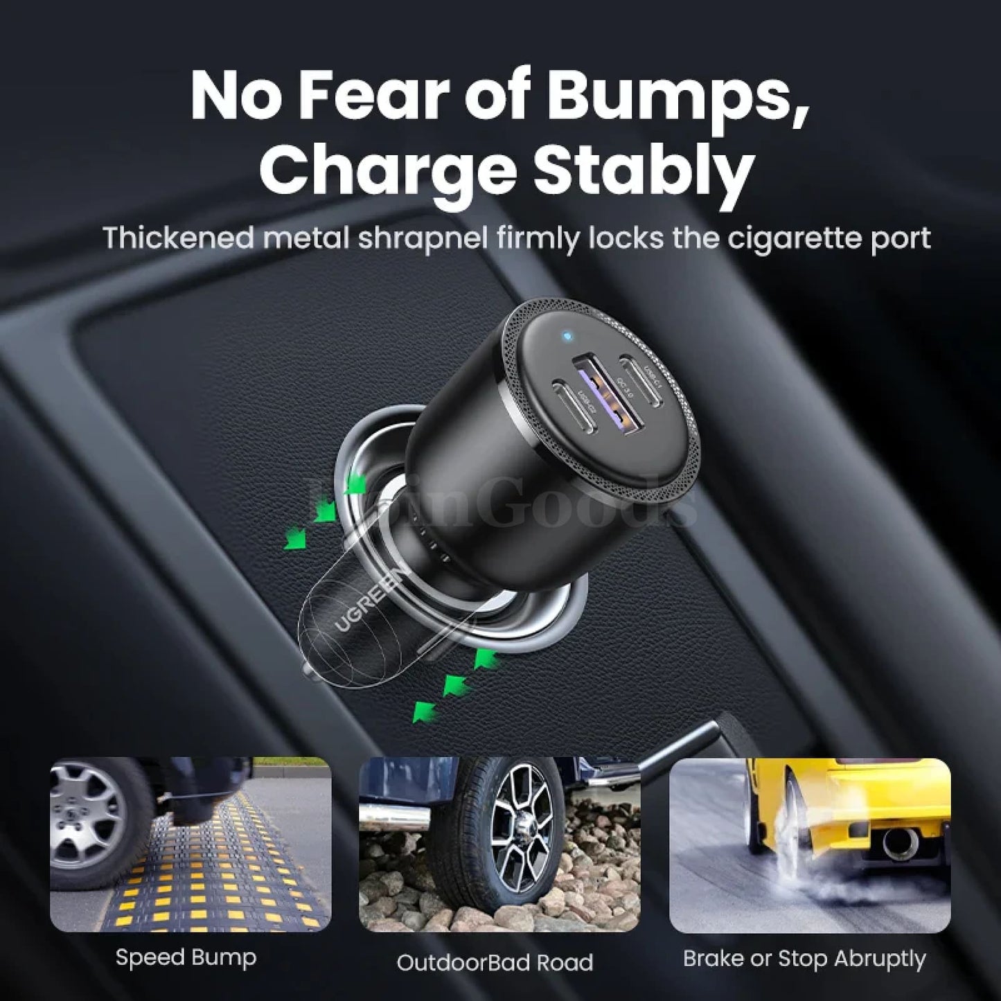 Ugreen 69W Car Charger Dual Port Usb C Pd Qc 4.0/3.0 Fast Iphone 15 14 Samsung 301635